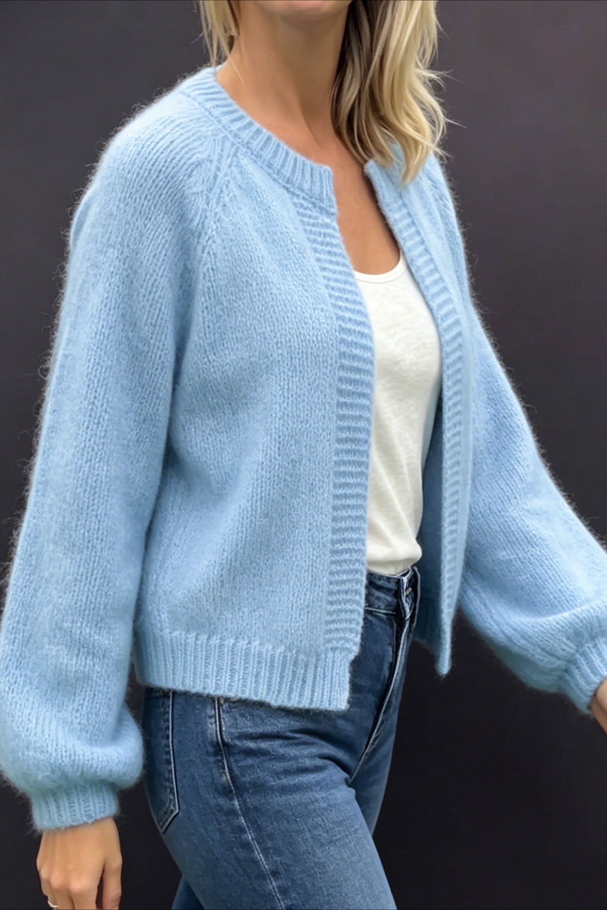 Sky Blue Open Front Fuzzy Cardigans