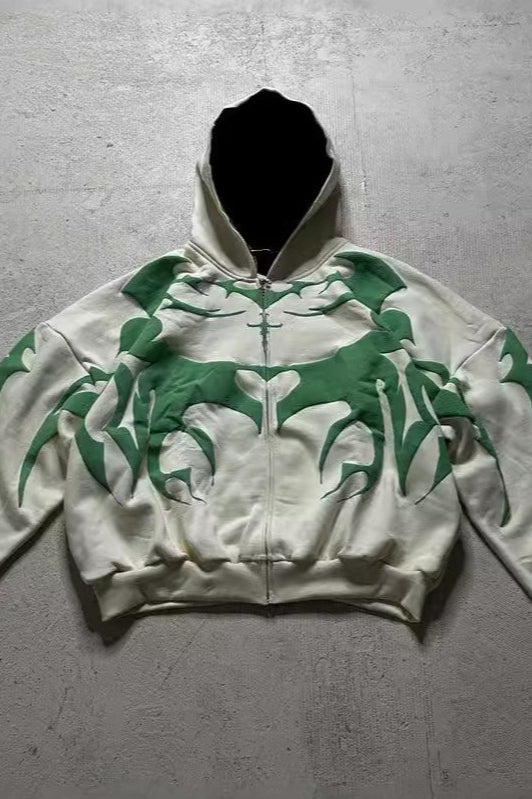 Embossed Graphic Zip Hoodie