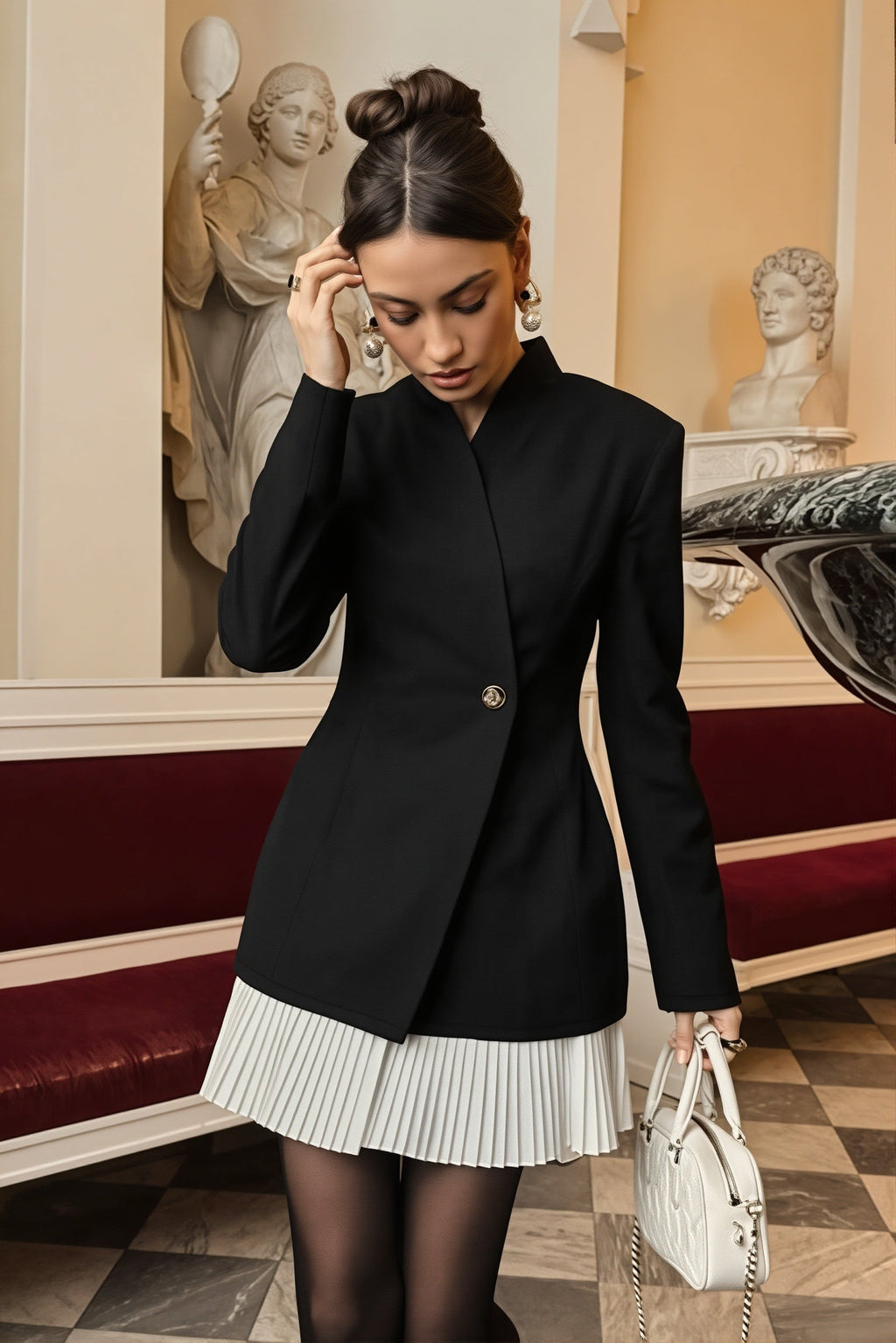 Asymmetric Wrap Pleated Hem Blazer Dress