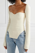 Sweetheart Neck Asym Hem Fitted Sweater