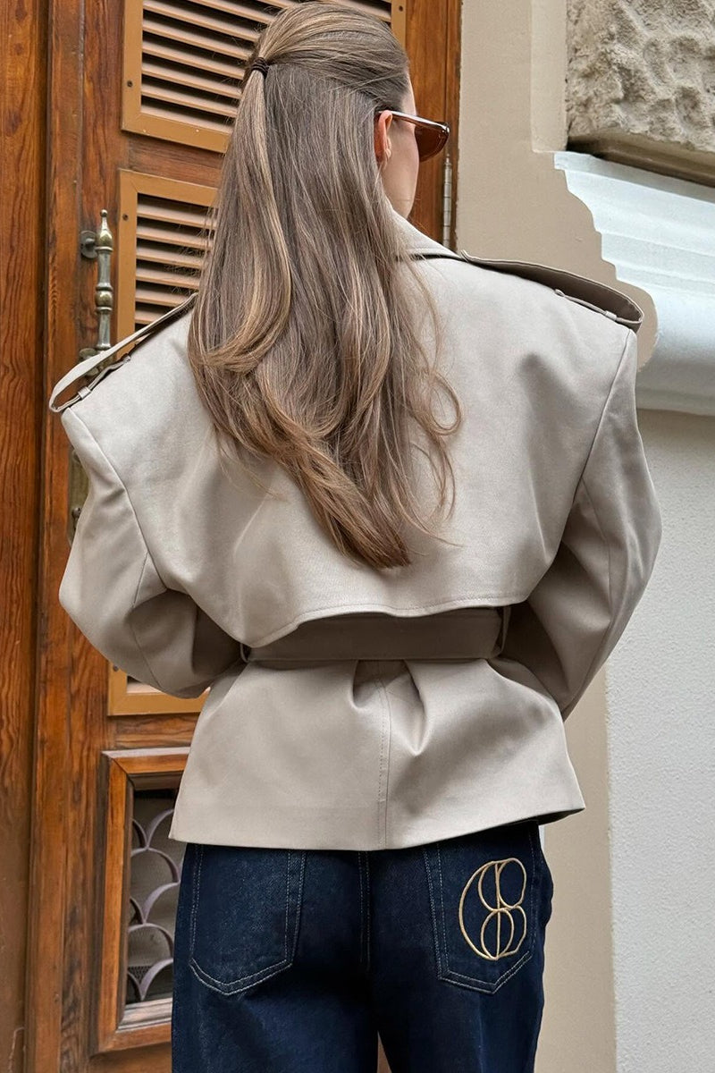 Wide Lapel Belted Short Trench Coat