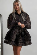 Chiffon Leopard Print Long Sleeve Mini Dress