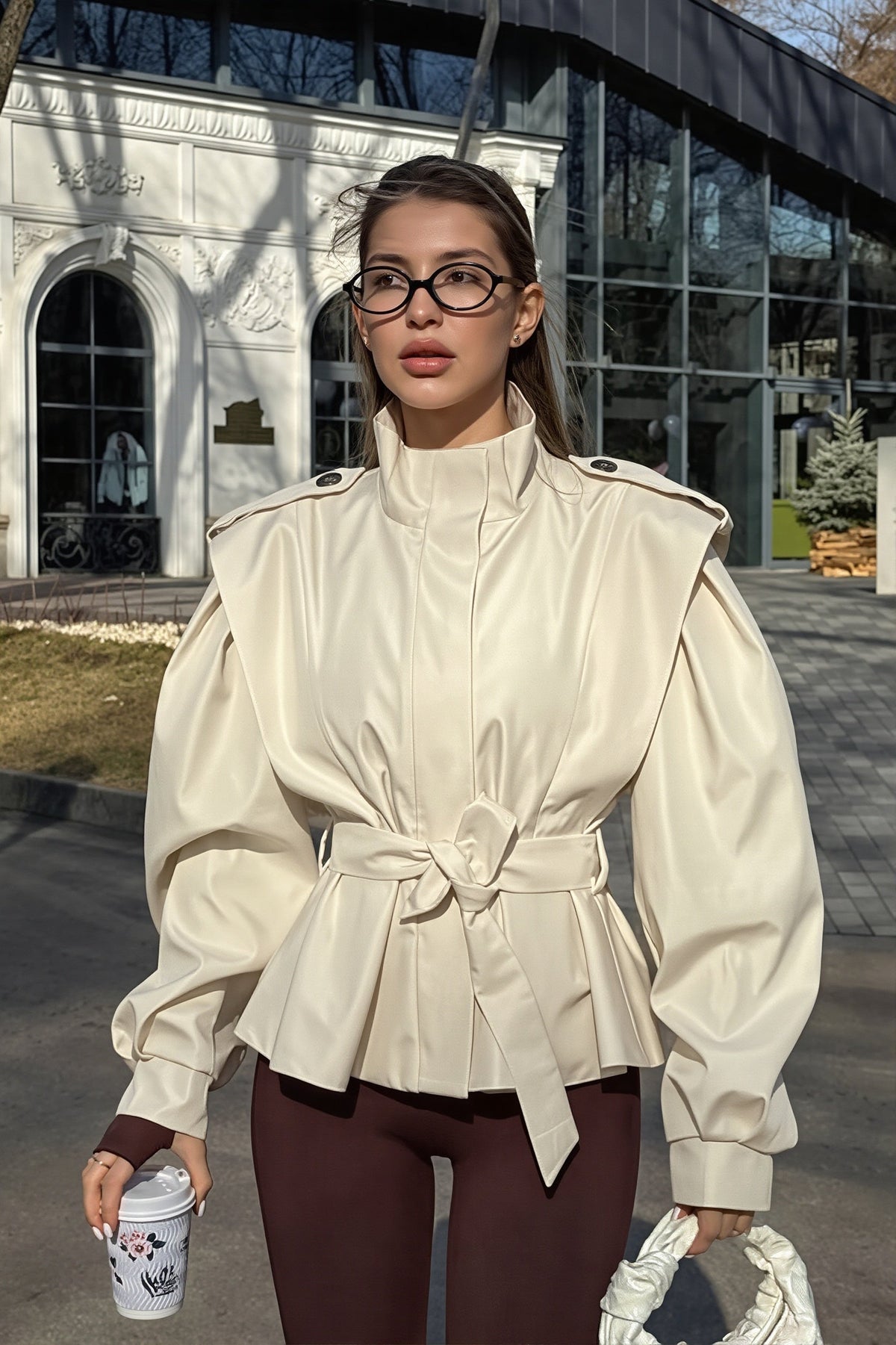 Structured Shoulder Belted Peplum Jacket