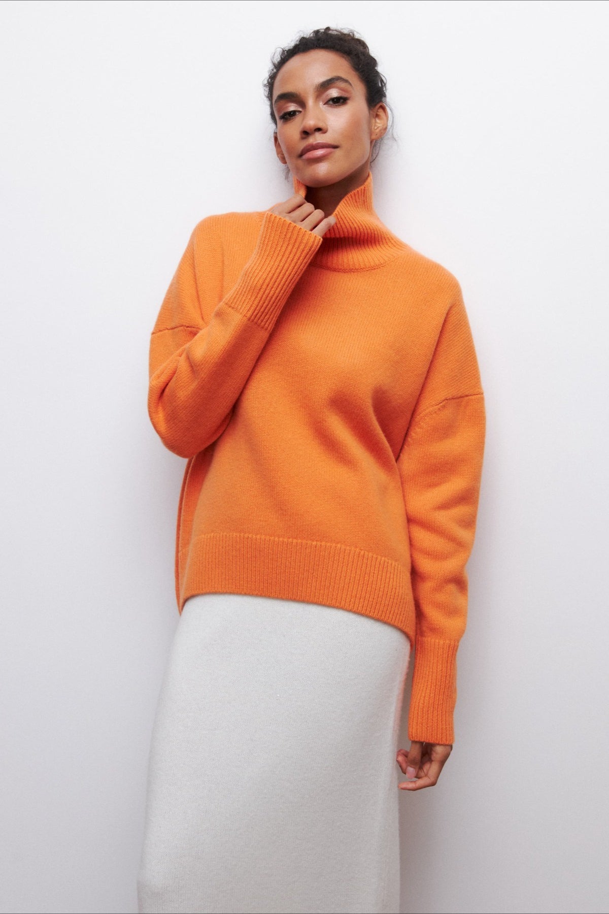 Asymmetric Cape Sleeve Turtleneck Knit Sweater
