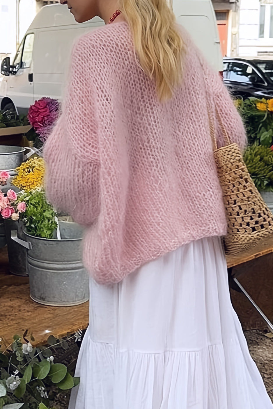 Fuzzy Crew Neck Relaxed Sweater