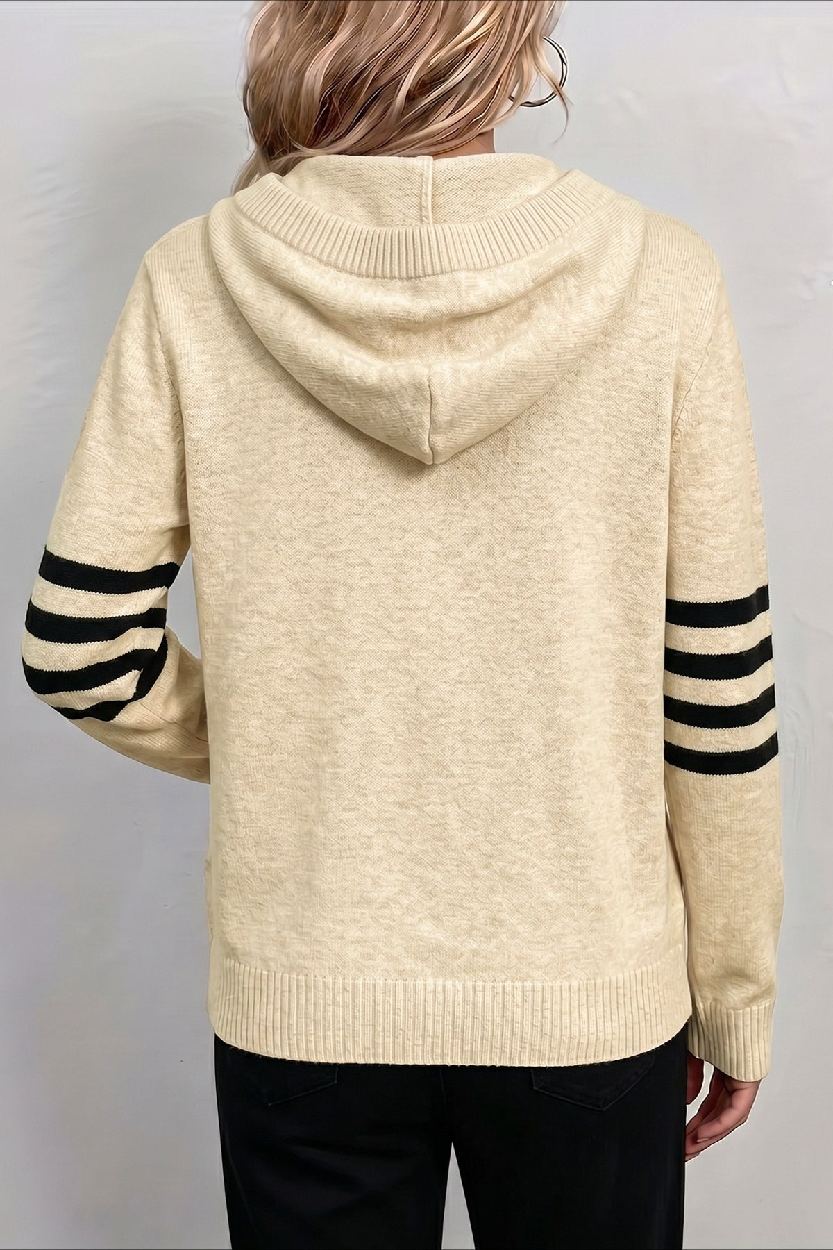 Hooded Stripe Sleeve Zip Cardigans