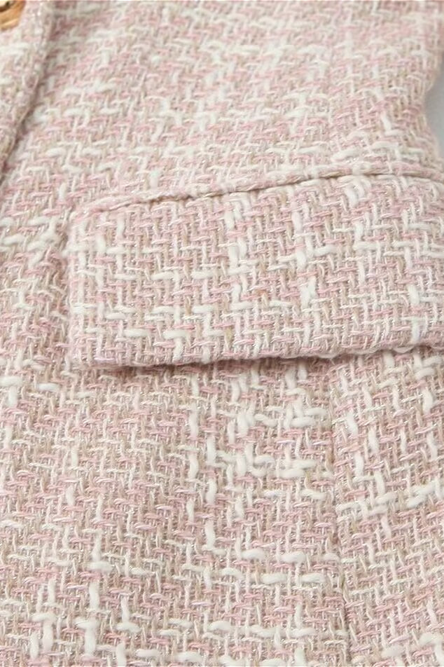 Textured Tweed Double Breasted Blazer