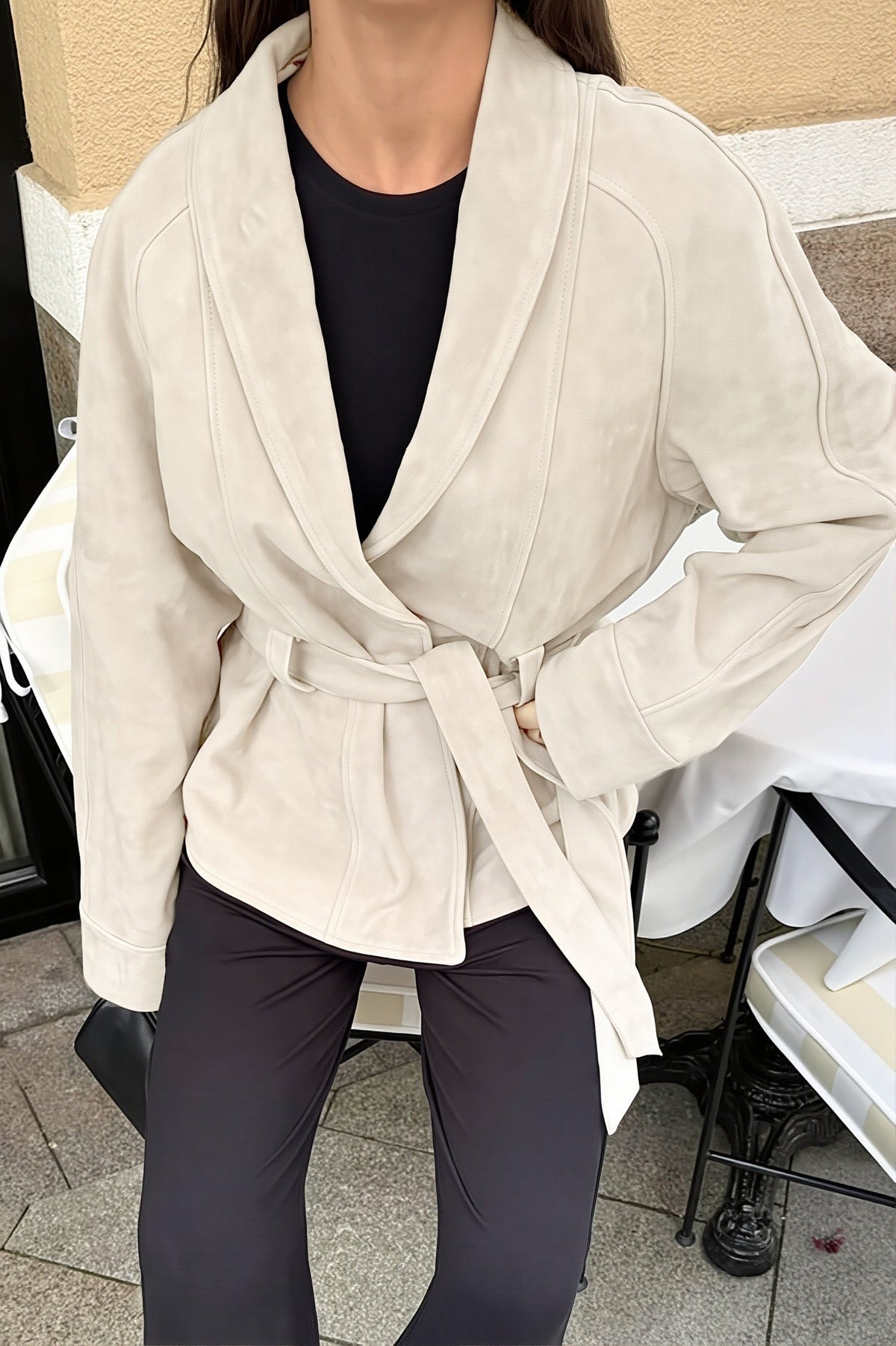 Belted Shawl Collar Suede Jacket