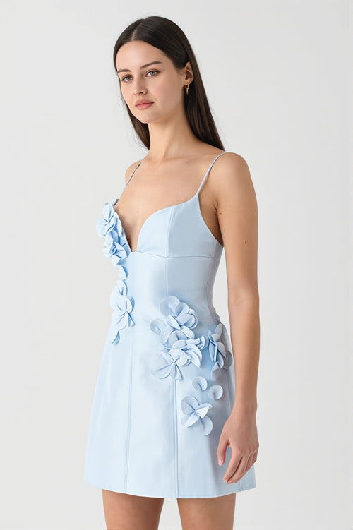 3D Floral Cami Satin Mini Dress