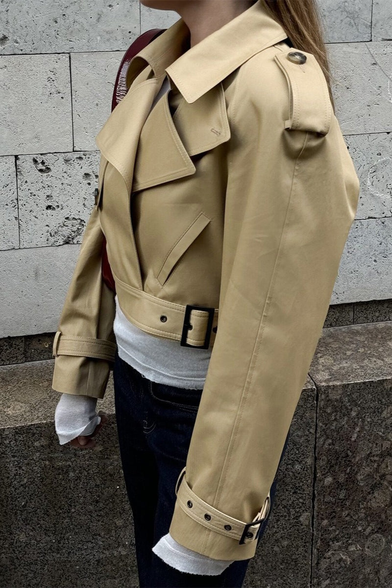 Epaulet Hidden Snap Cropped Trench Jacket