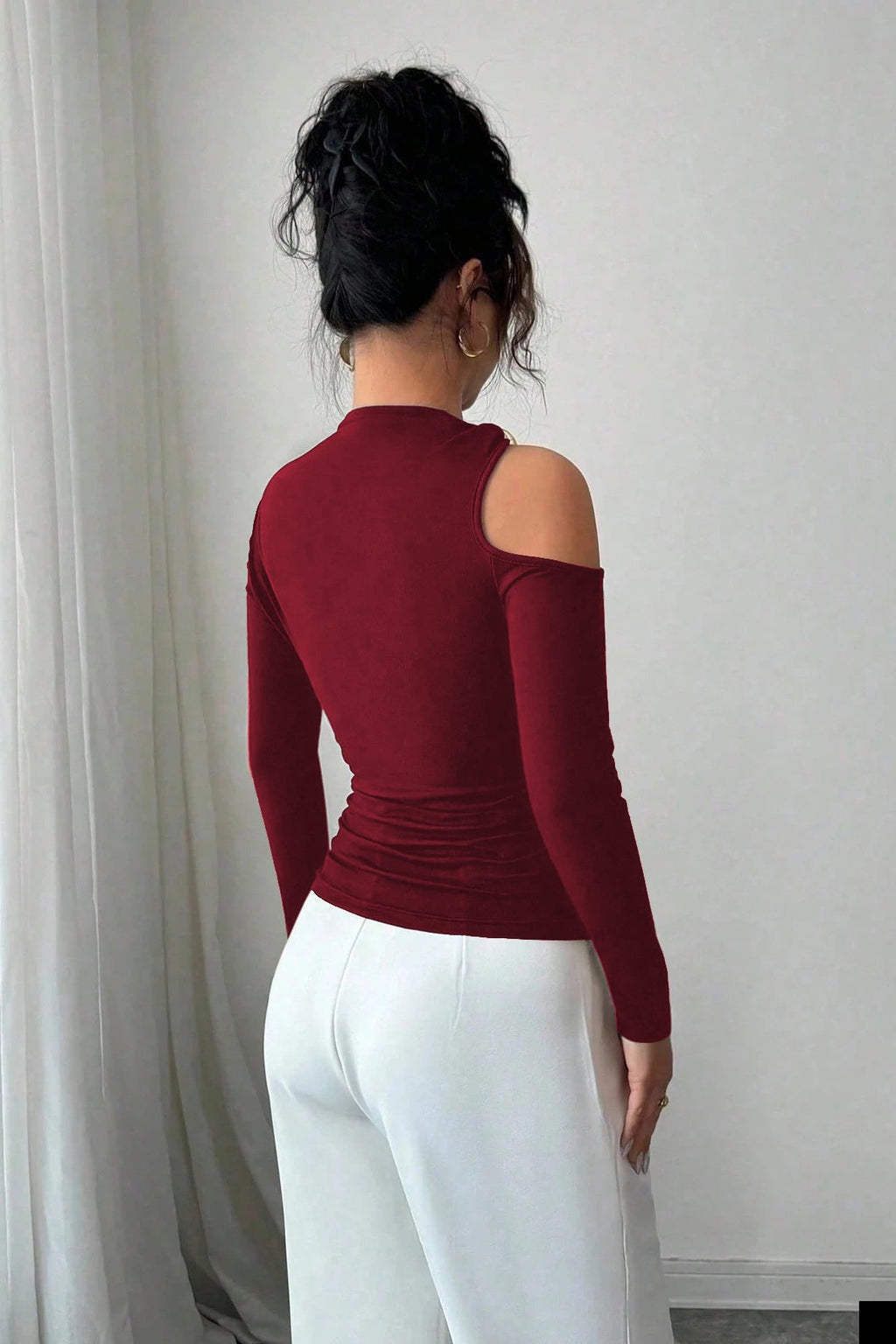 One Shoulder Metal Accent Cutout Top