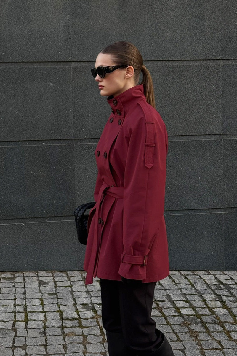 Stand Collar Belted Trench Jacket