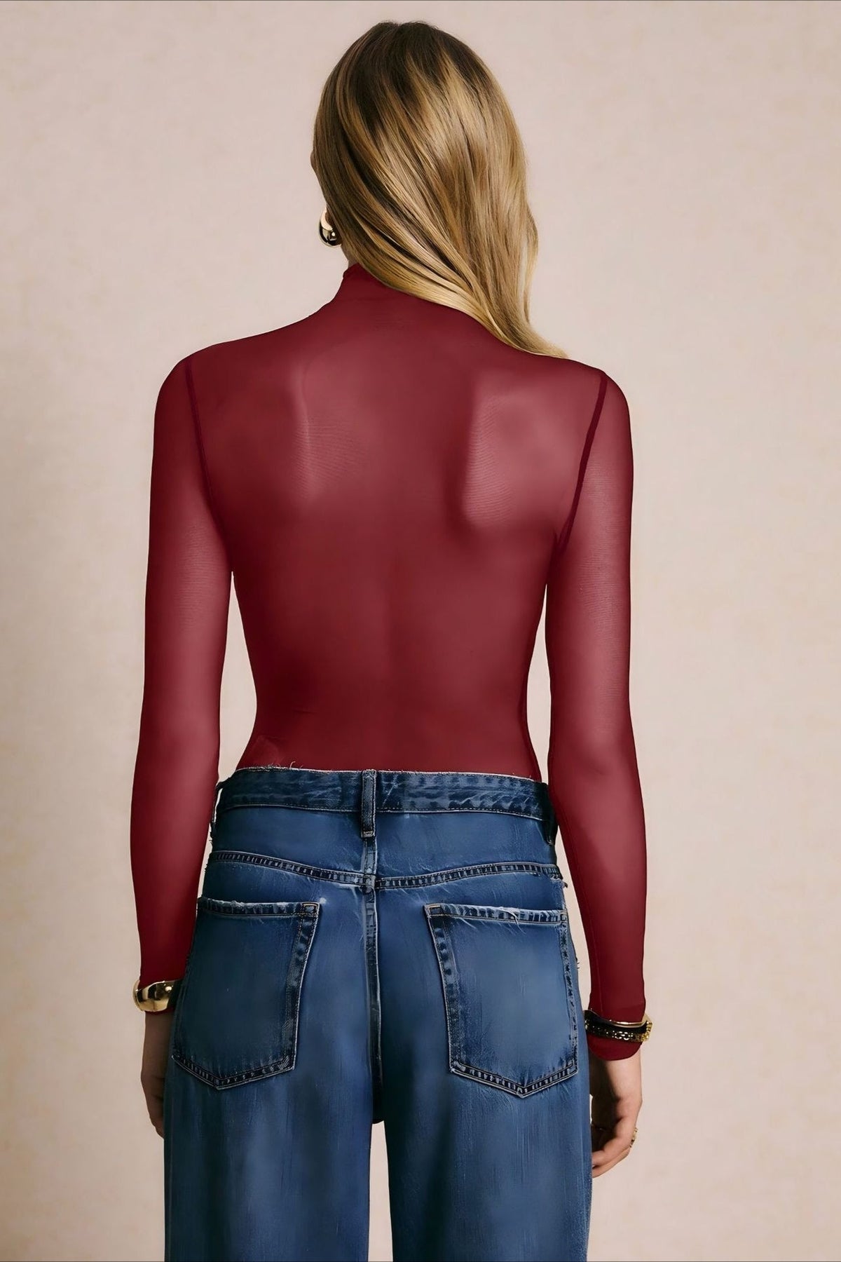 Cross Front Sheer Long Sleeve Bodysuit