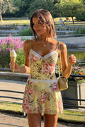 Vacation Floral Lace Strap Mini Dres