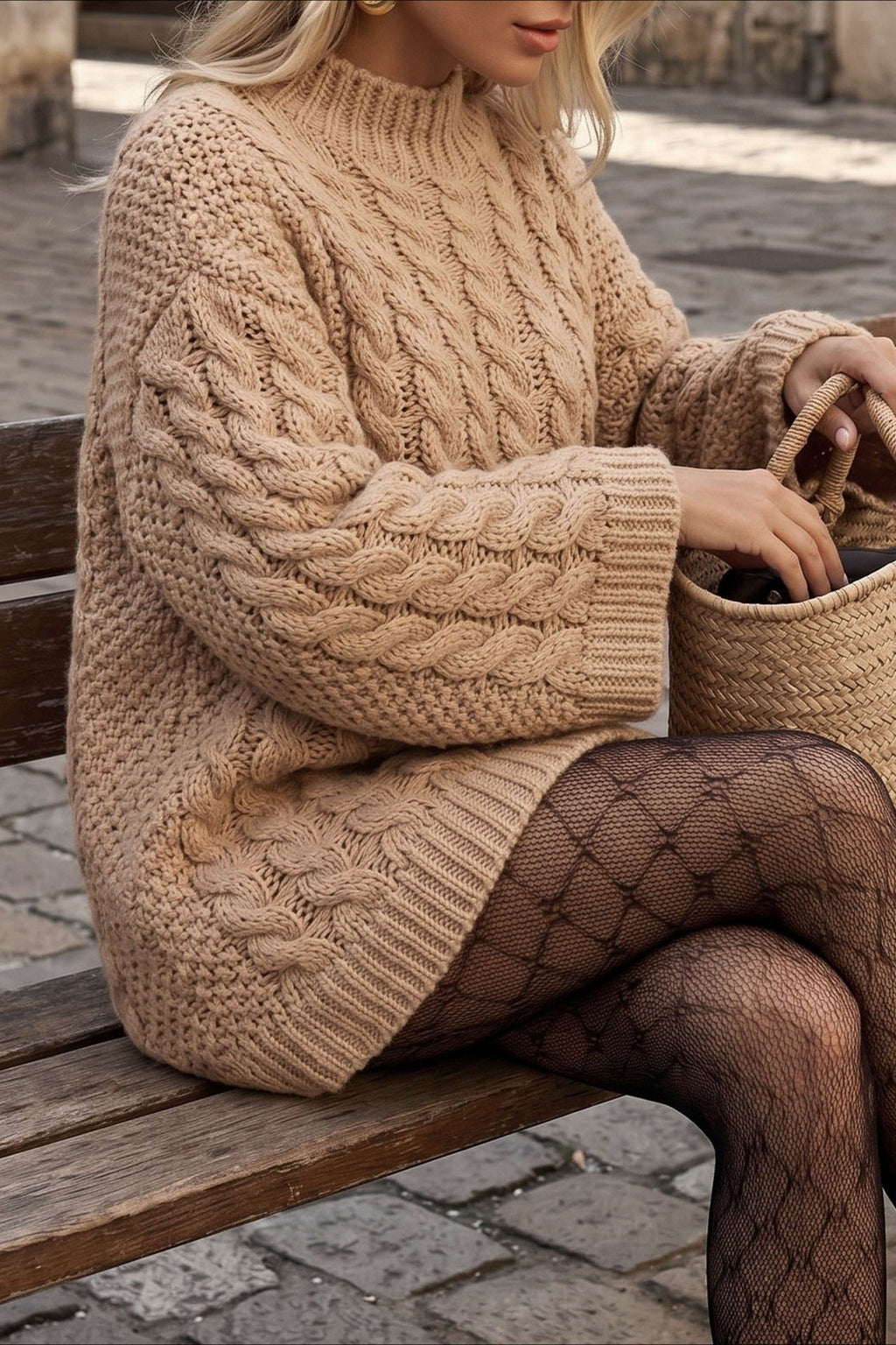 Chunky Mock Neck Cable Knit Sweater
