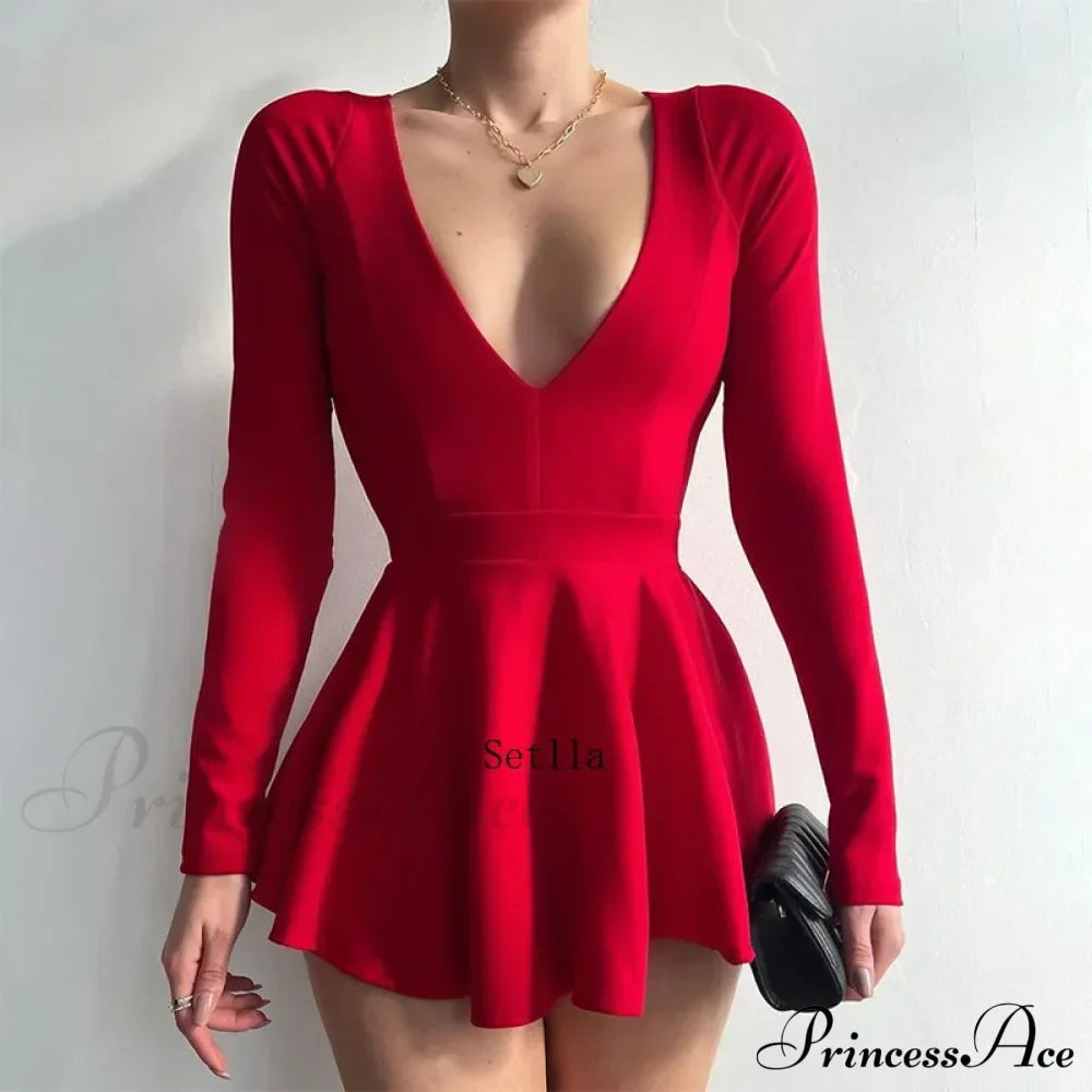 Fashion Backless V Neck A-Line Mini Dress