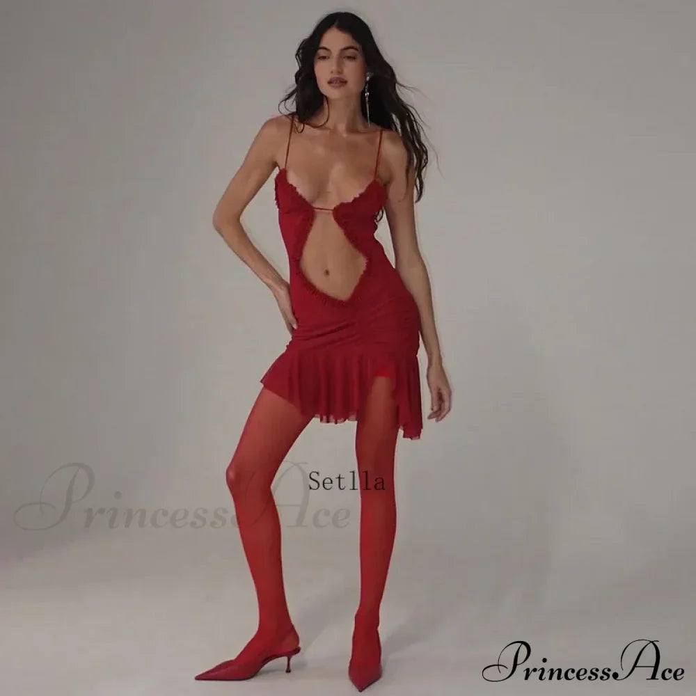 Fashion Ruched Slip Cut Out Backless Mini Dress