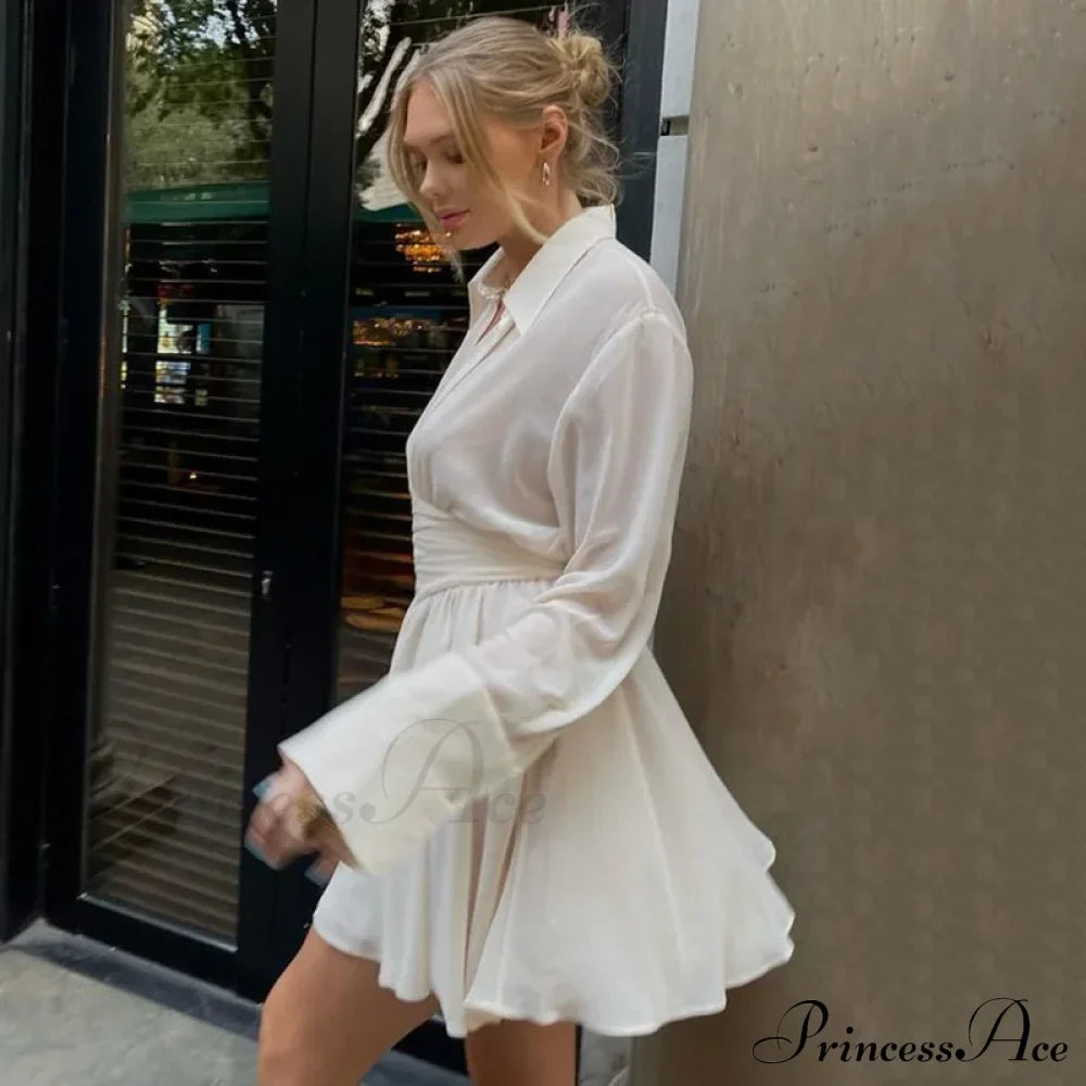 Single Breasted Pleated Sheer Mini Dress