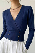 Double Metal Button Wrap Front Cardigans