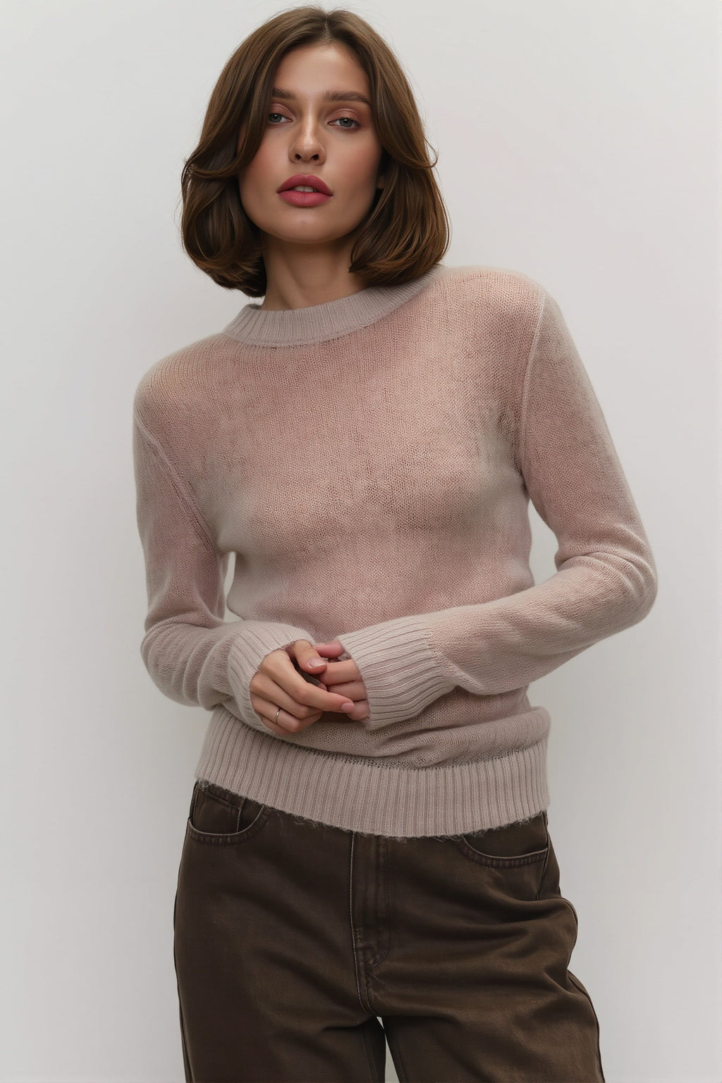 Lightweight Sheer Crew Neck Sweater