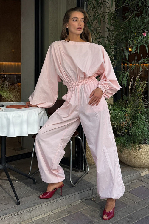 Balloon Sleeve Backless Wide Leg Jumpsuit