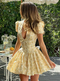Flower Print Deep V-Neck Mini Dress