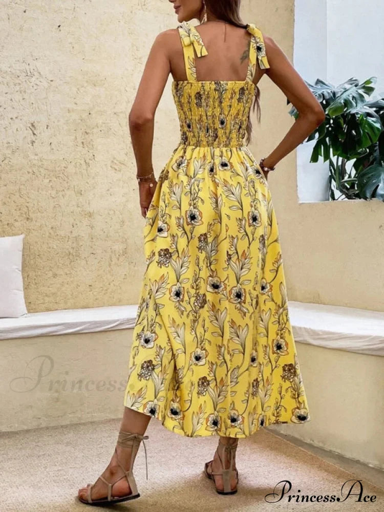 for Flowered Design Tiered Gown Smocked Women