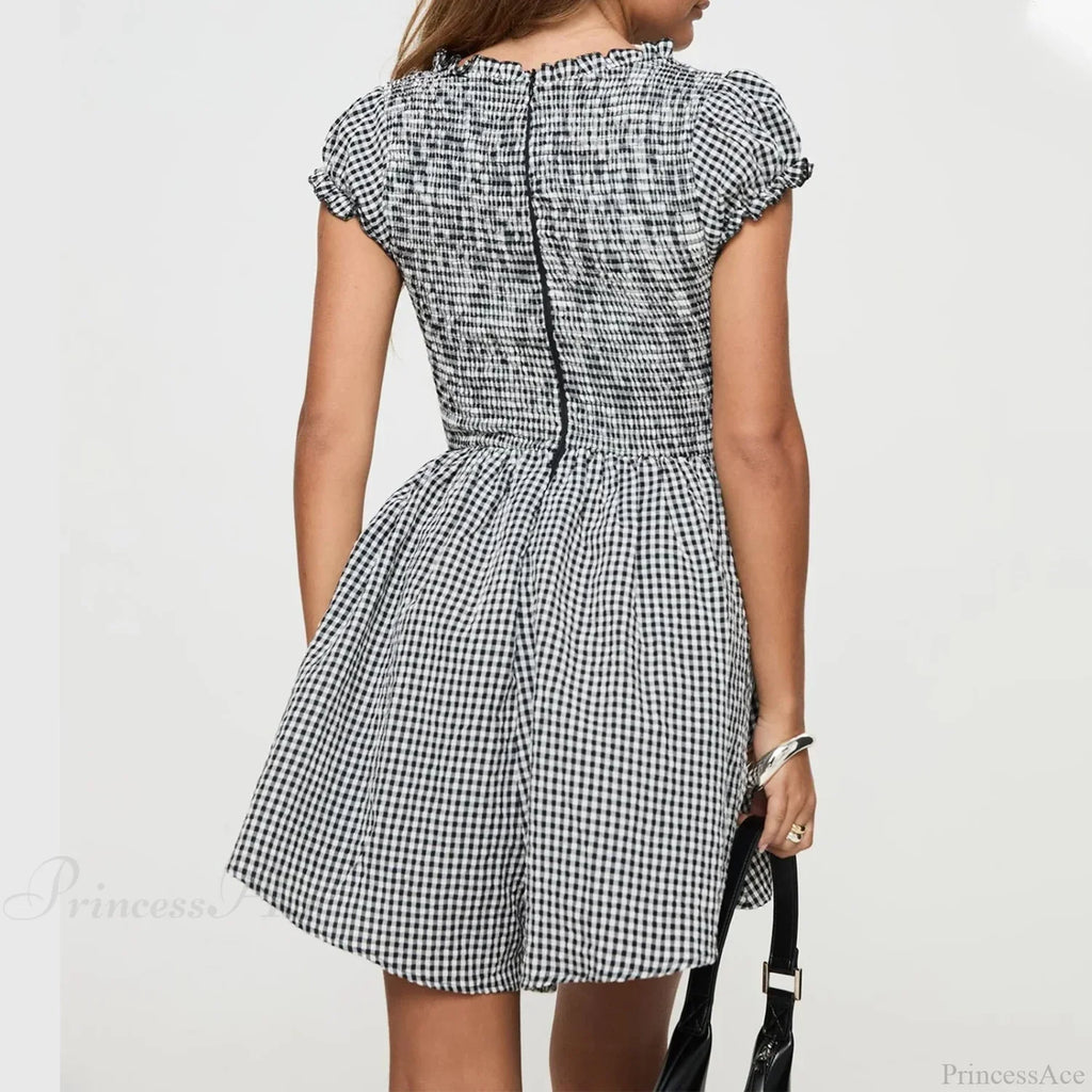 Gingham Smocked Babydoll Mini Dress