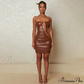 Hollow Out PU Leather Strapless Sleeveless Bodycon Party Short Mini Dress
