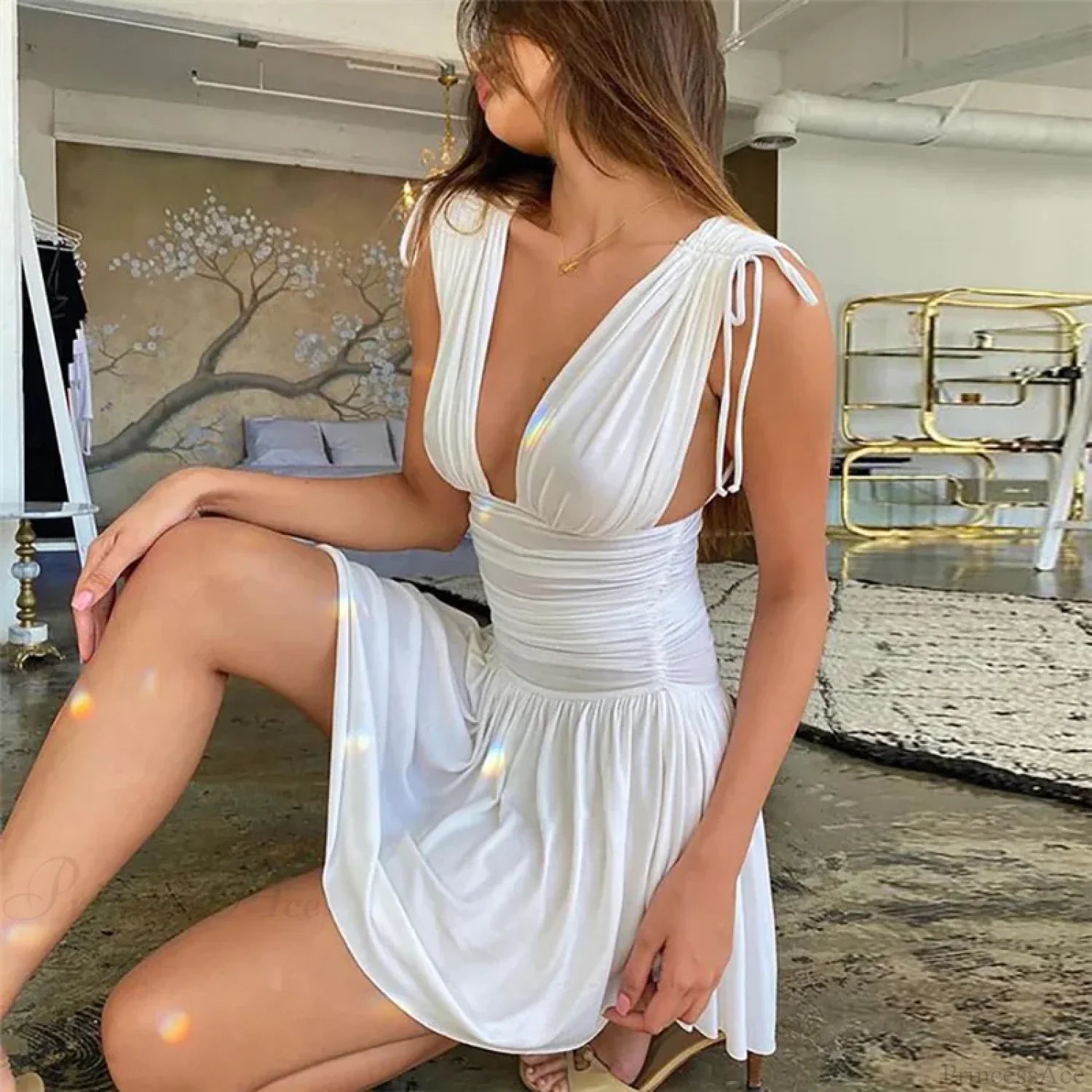 Irregular Tie-Up Mini Dress