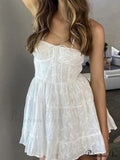 Jacquard Mesh Paneled Trendy White Mini Dress