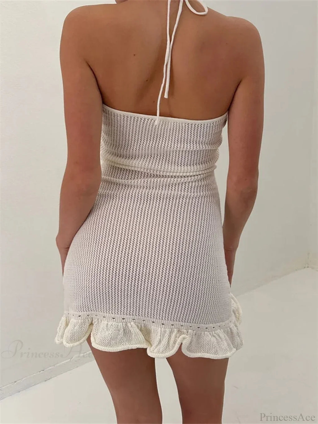 Knitted Flower Ruffled Mini Dress