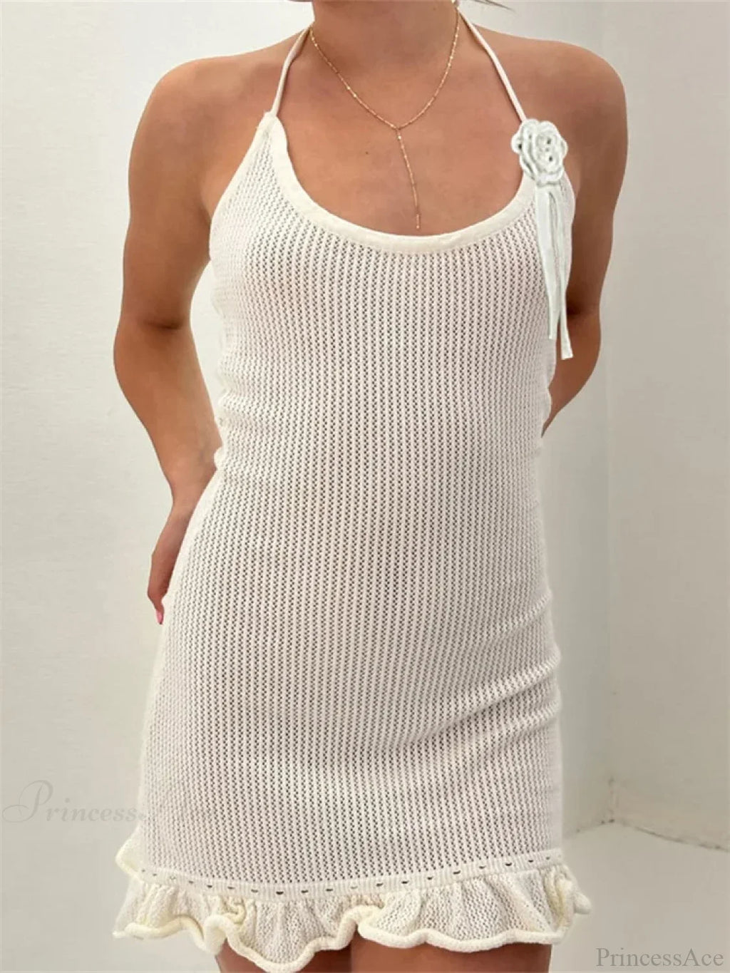 Knitted Flower Ruffled Mini Dress