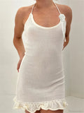 Knitted Flower Ruffled Mini Dress