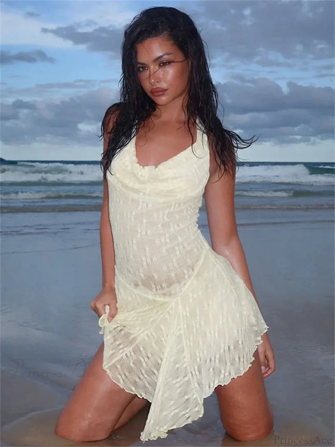 Lace Backless Printed Mini Dress