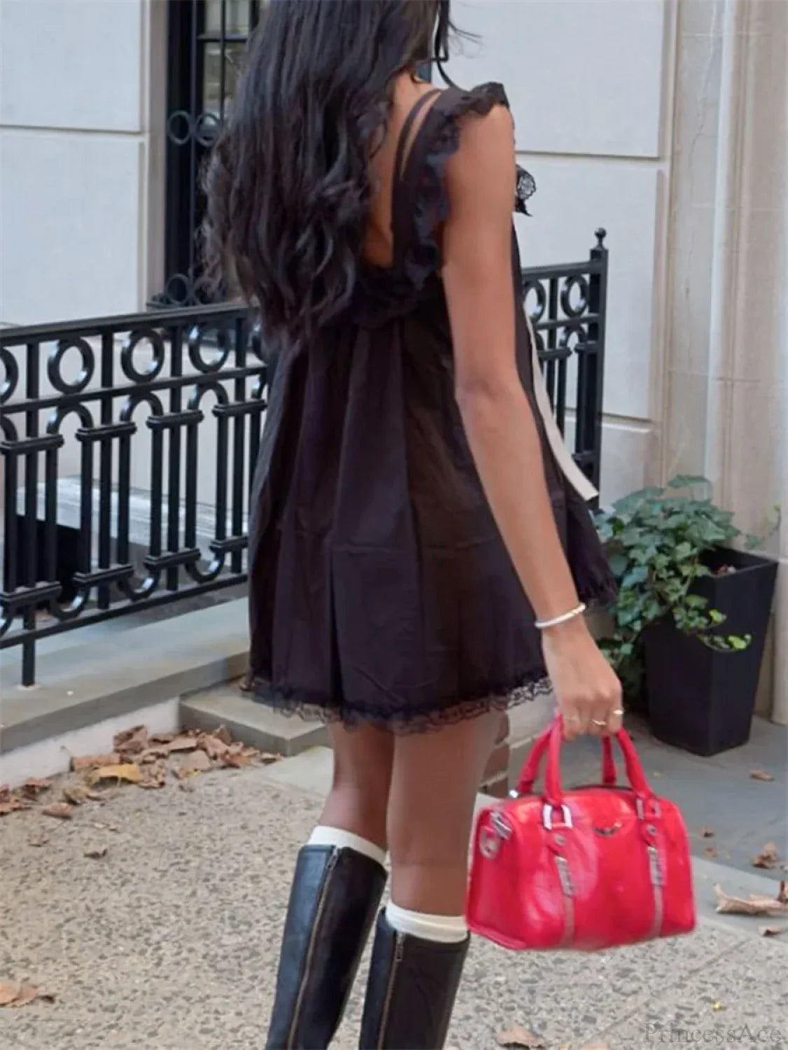 Lace Bowknot Embellished Mini Dress