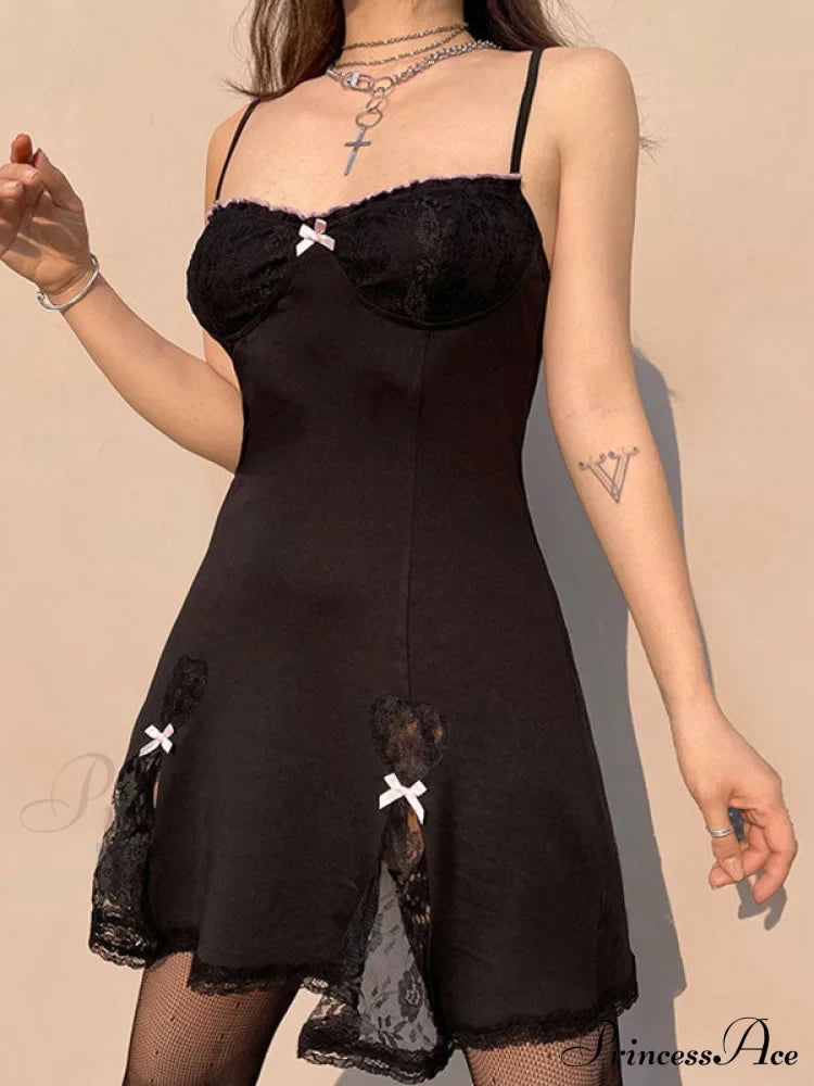 Sexy Black Lace Detail Mini Dress