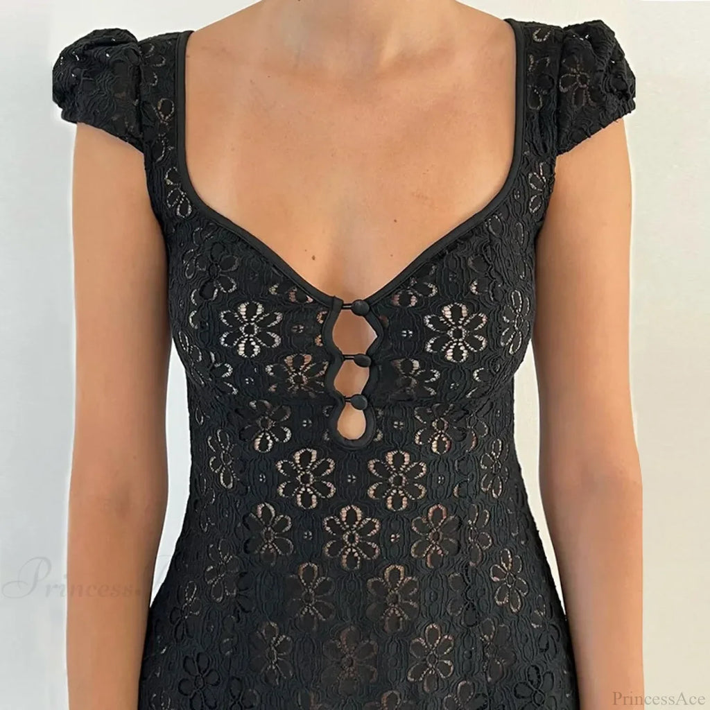 Lace Ruffle Backless Mini Dress