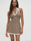 Leopard Patchwork Halter Mini Dress
