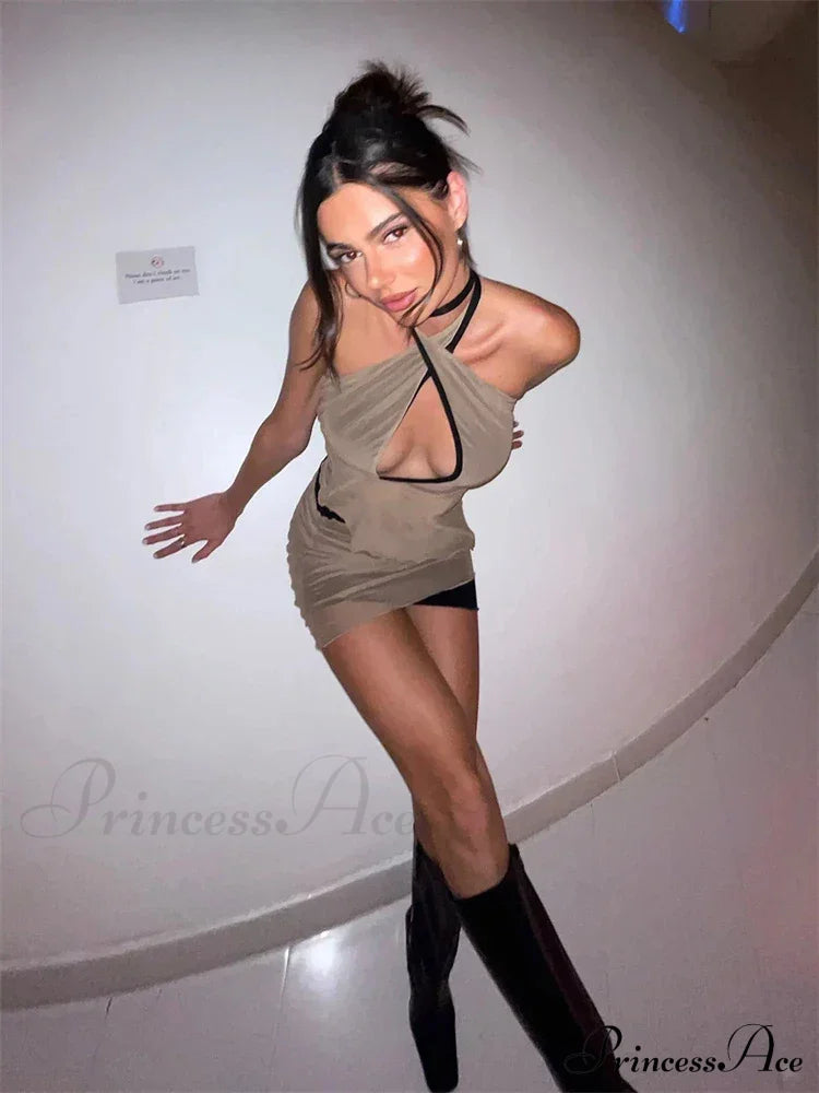 Mesh Patchwork Crop Top Ruched Mini Dress
