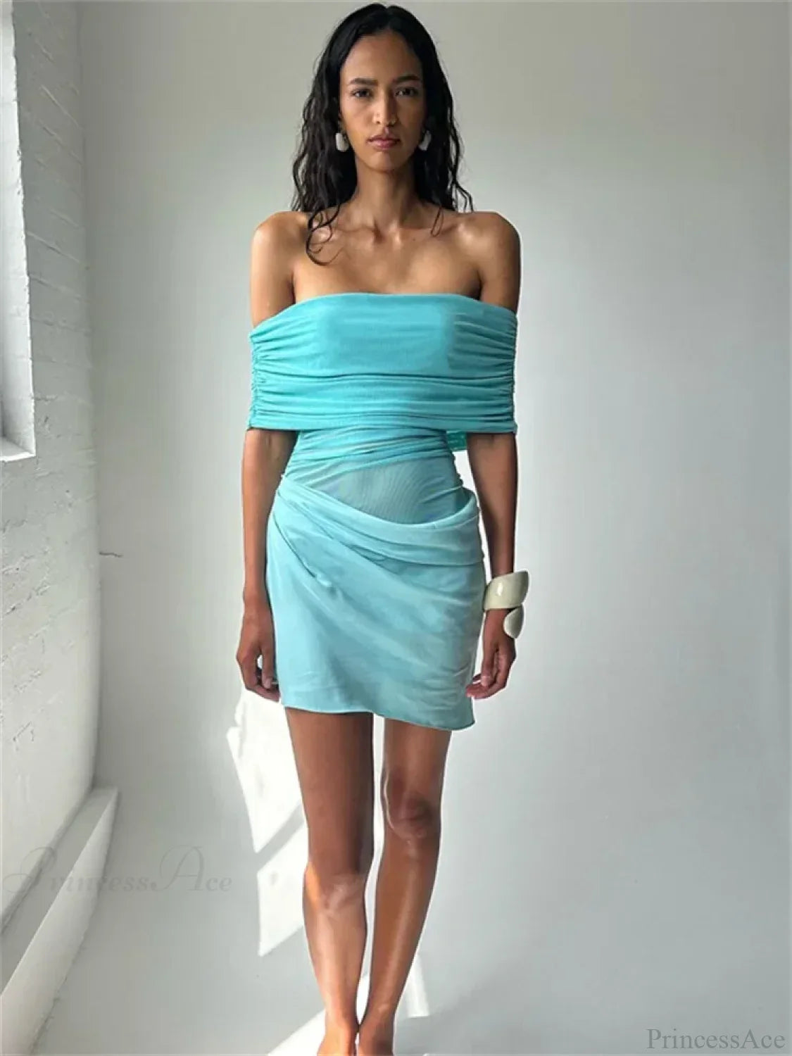 Mesh Patchwork See-Through Mini Dress