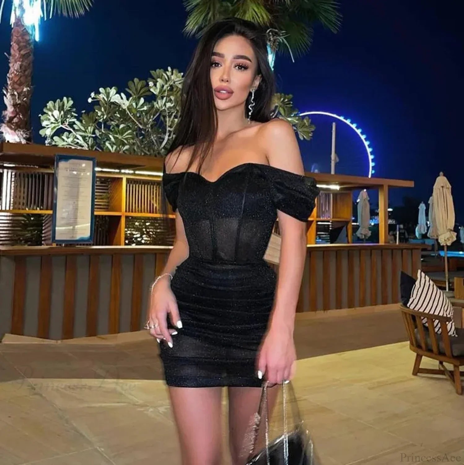 Off-Shoulder Pleated Mini Dress