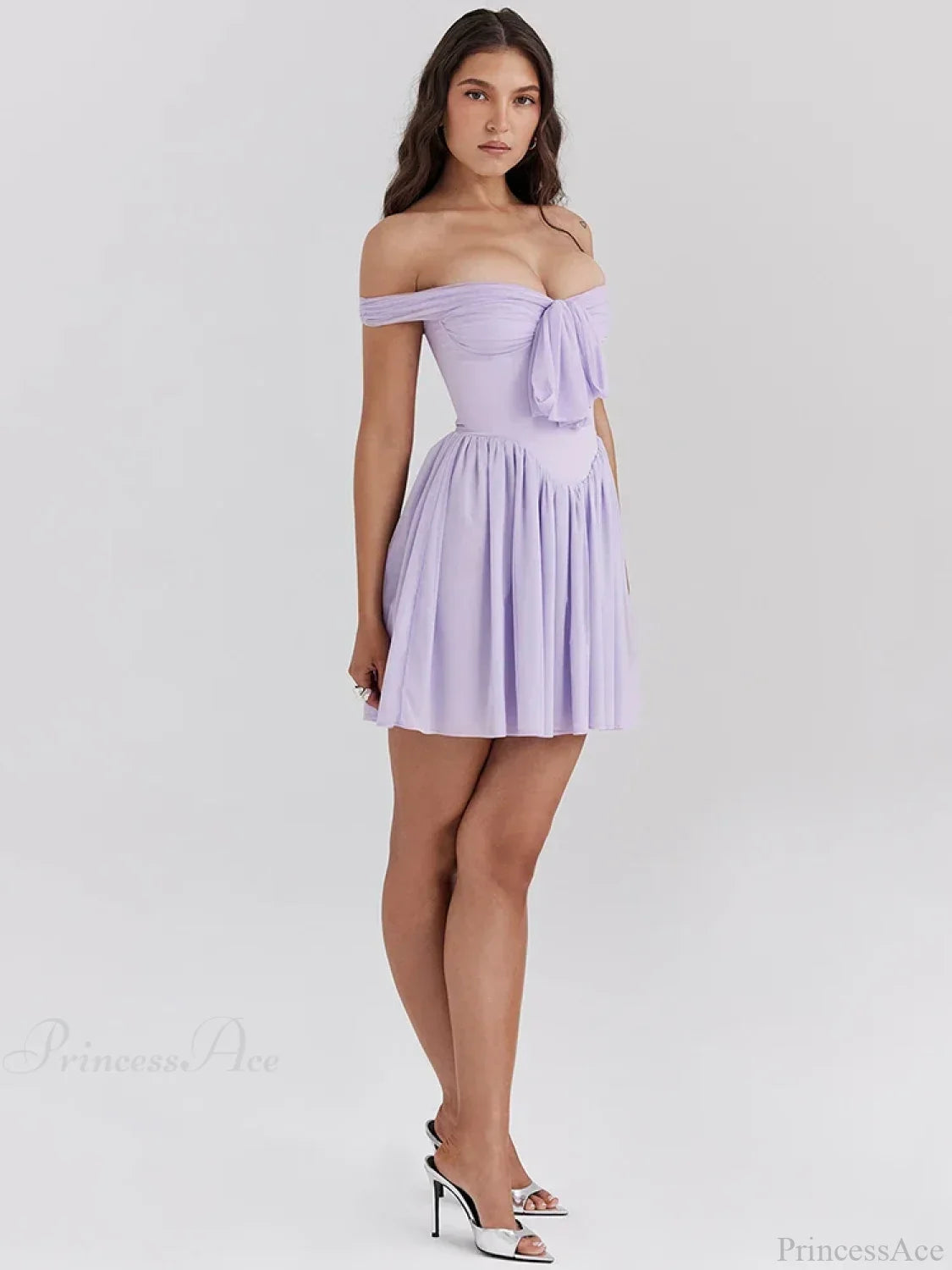 One-Shoulder Mesh Pleated Mini Dress