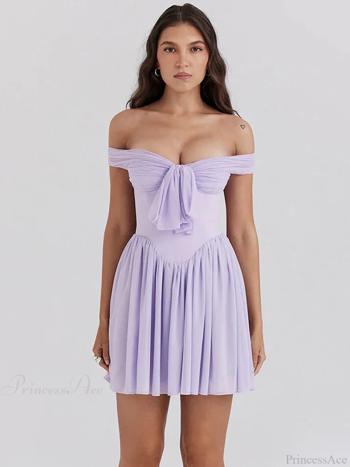 One-Shoulder Mesh Pleated Mini Dress