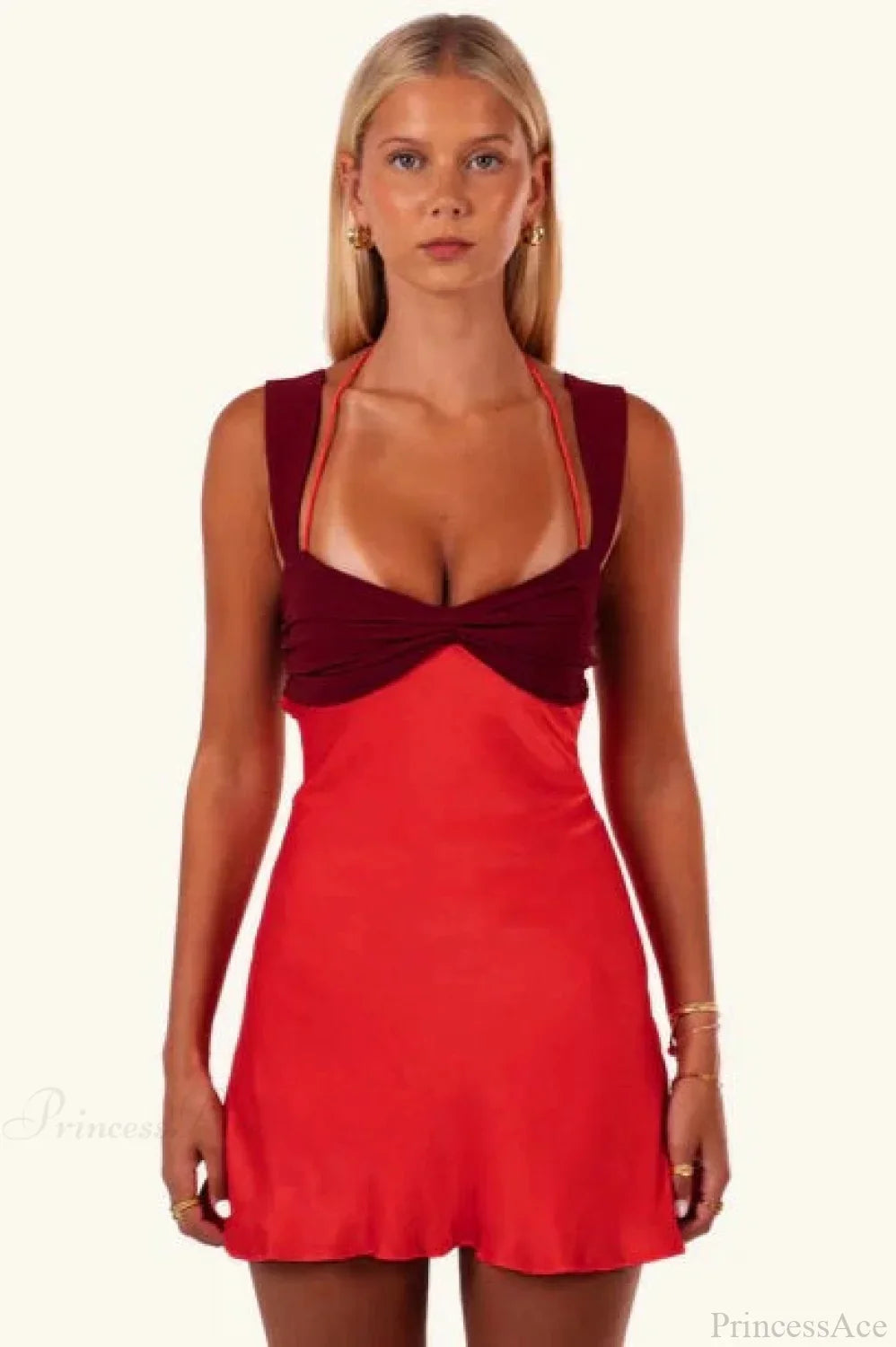 Patchwork Strapless Lace-Up Mini Dress
