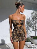 Print Backless Black Mini Dress
