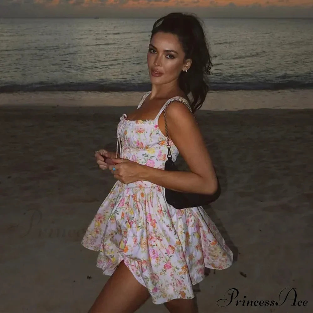 Printed Square Neck Corset Mini Dress