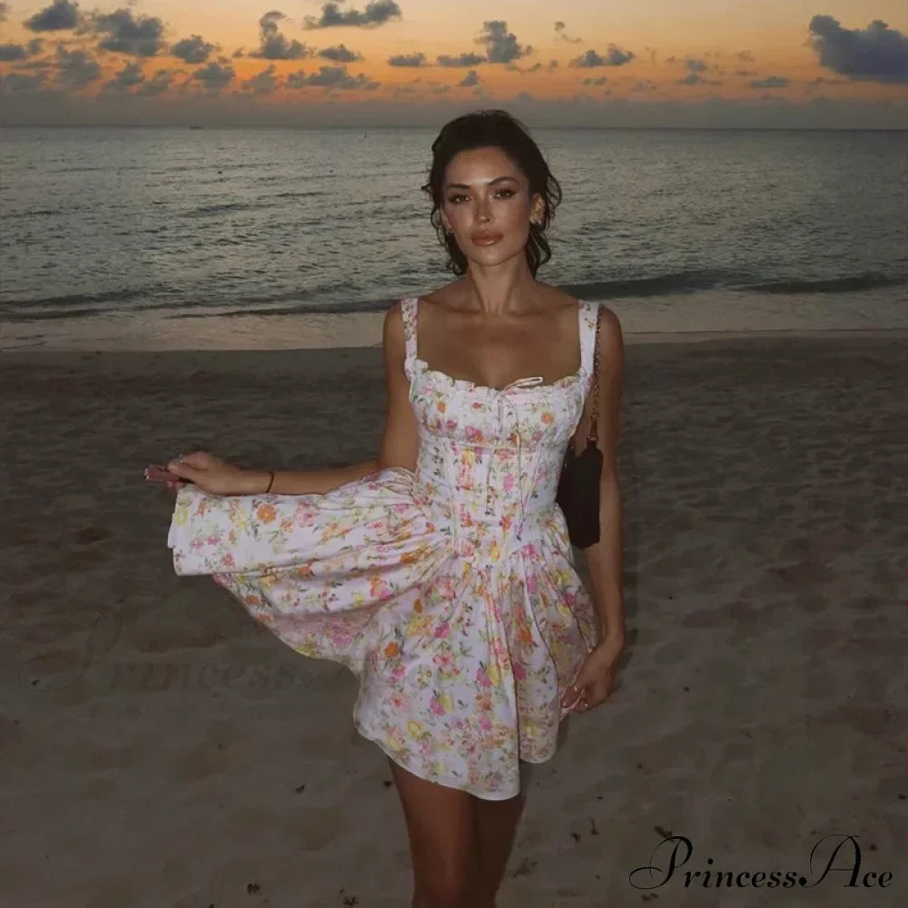 Printed Square Neck Corset Mini Dress