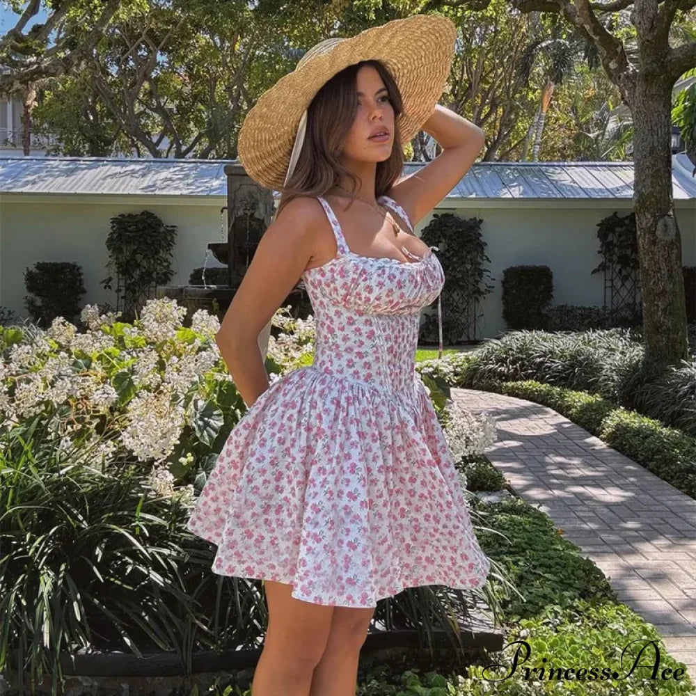 Printed Square Neck Corset Mini Dress