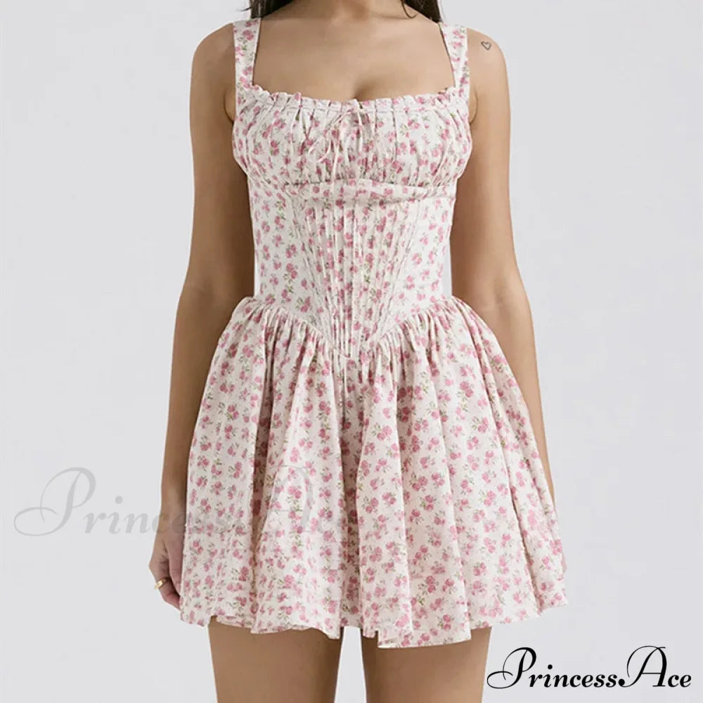 Printed Square Neck Corset Mini Dress